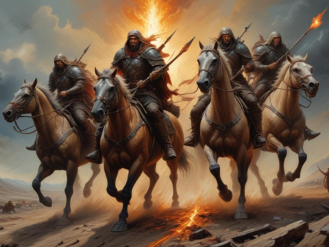 Die vier Reiter: Symbol der Apokalypse und Spiegel menschlicher Krisen, Macht und Existenzfragen ergreifen uns in bunten Bildern. Die vier Reiter: Symbol der Apokalypse und Spiegel menschlicher Krisen, Macht und Existenzfragen ergreifen uns in bunten Bildern.